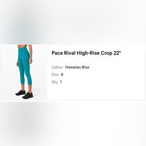 NWT Lululemon Pace Rival Crop 22″ – Hawaiian Blue (style LW6BEHS) - Size 8